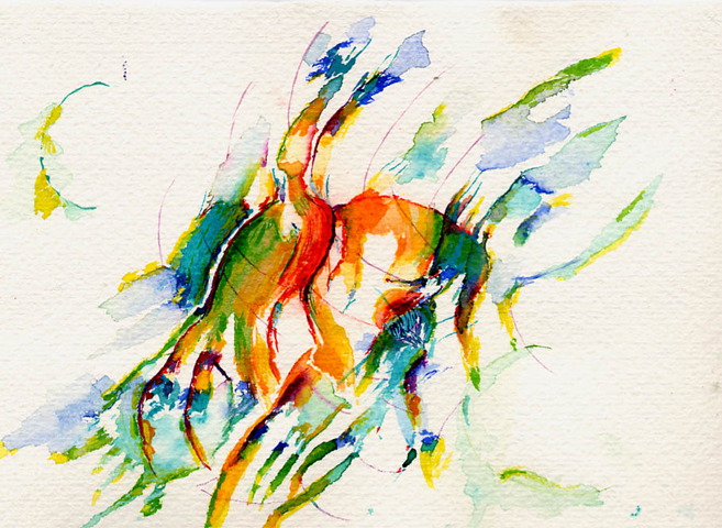 Kirsten K&ouml;tter: Indische Aquarelle, Aquarell, 12 &times; 17 cm (Ausschnitt, Detail)