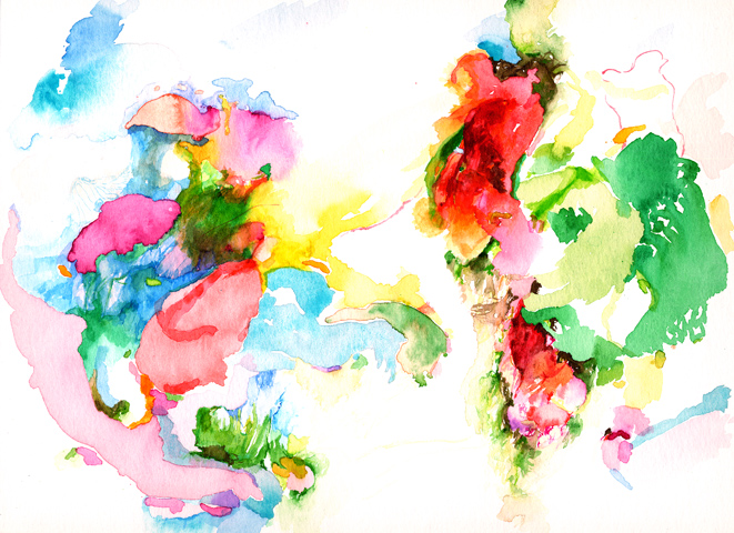 Kirsten K&ouml;tter: Site-specific painting, Malerei vor Ort, Frankfurt am Main, Hauptfriedhof, Sommer 2004, Aquarell, 30 &times; 40 cm