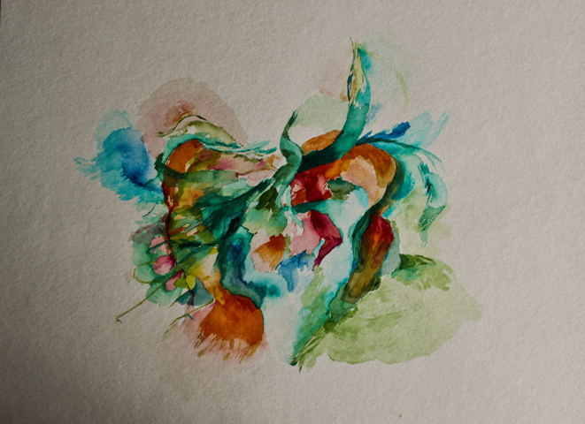 Kirsten K&ouml;tter: Site-specific painting, Malerei vor Ort, Slowenien, Sommer 2004,  Aquarell, 17 &times; 24 cm