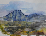 Site-Specific Painting Cézanne 2013, Montagne Sainte-Victoire vom Mont Joli, 06.10.2013, am Morgen, Aquarell, 12 × 17 cm von Kirsten Kötter