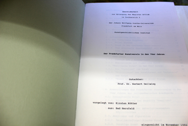Kirsten K&ouml;tter: 'Der Frankfurter Kunstverein in den 70er Jahren', Magisterarbeit 1992